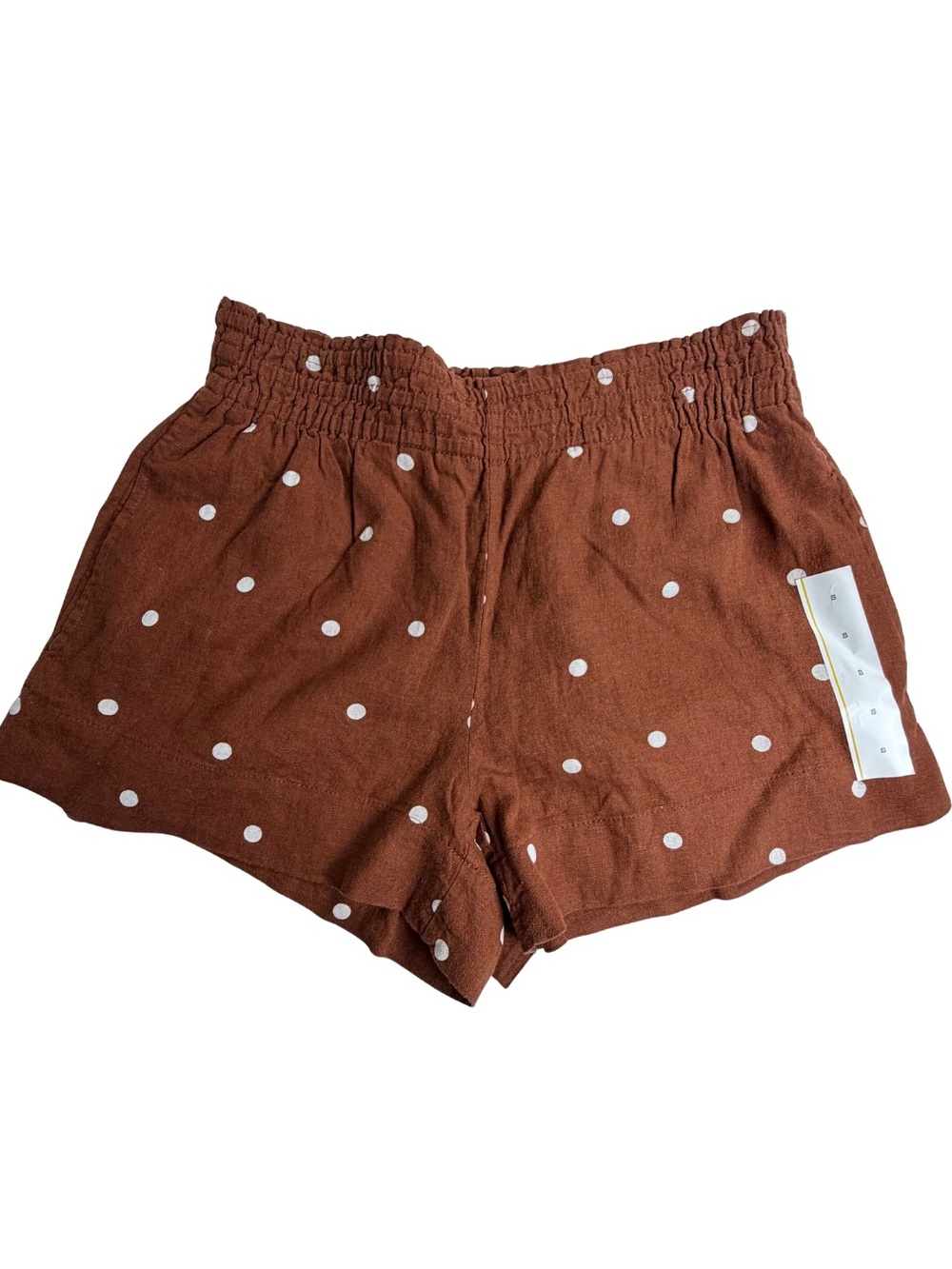 NWT A New Day Brown Polka Dot High Waist Smocked Linen Blend Shorts Size S
